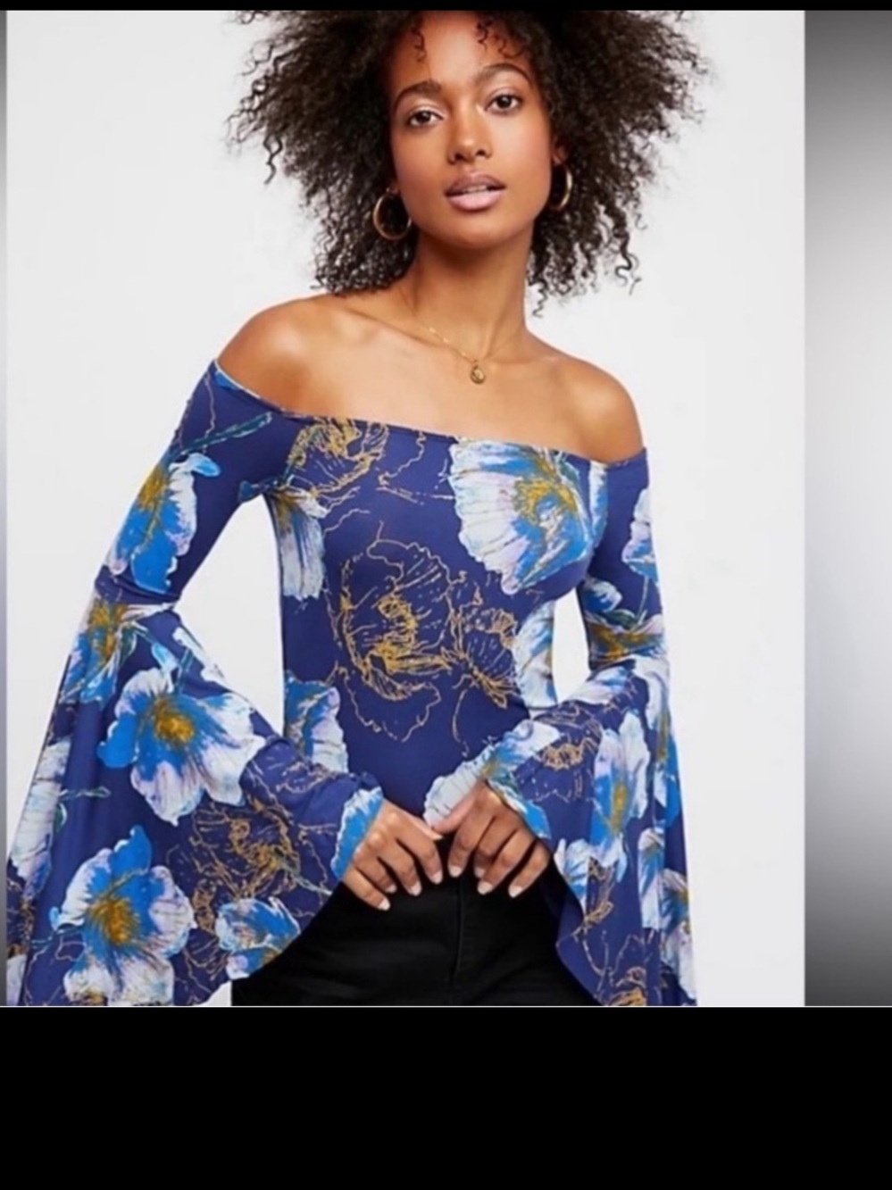 Free People We the Free navy wide sleeve blouse NWT host pick - Picture 4 of 10